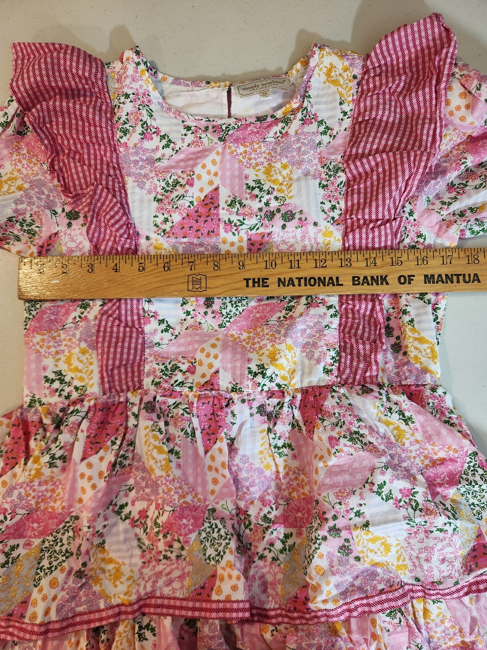 Simply Southern Patchwork Maxi Dress Cottagecore Long Sleeve Pink  Tiered Ruffle - Picture 7 of 8